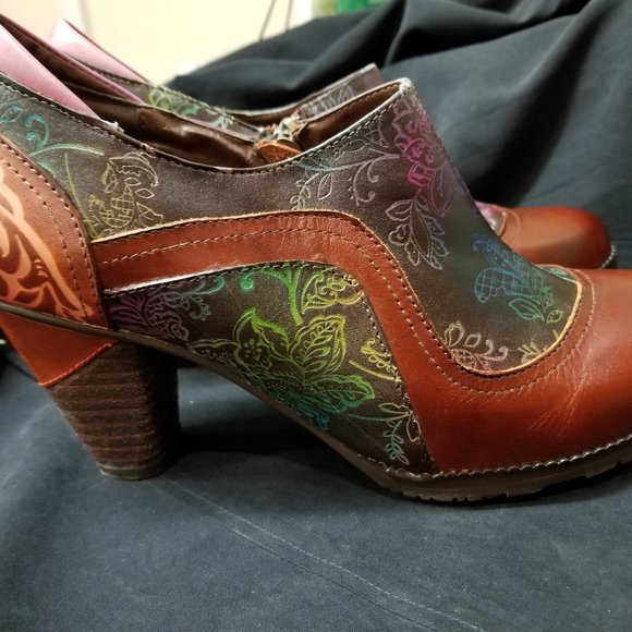 Socofy Shoes - SOCOFY Flowers Leather Stitching Zipper Pumps